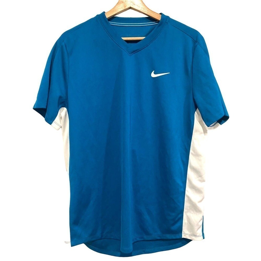 Nike Dry Fit Standard fit V neck blue & white short sleeve jersey men's size L